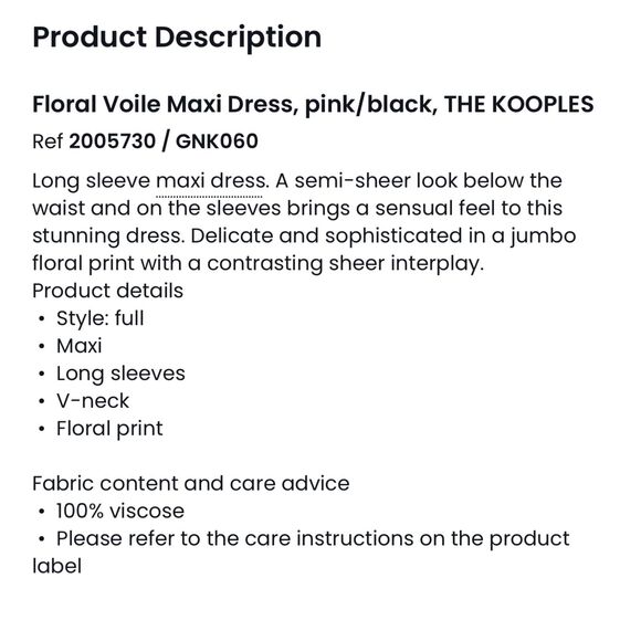 The Kooples Floral Voile Maxi Dress - Black Size 1/ US Small “defects:" - Picture 12 of 12